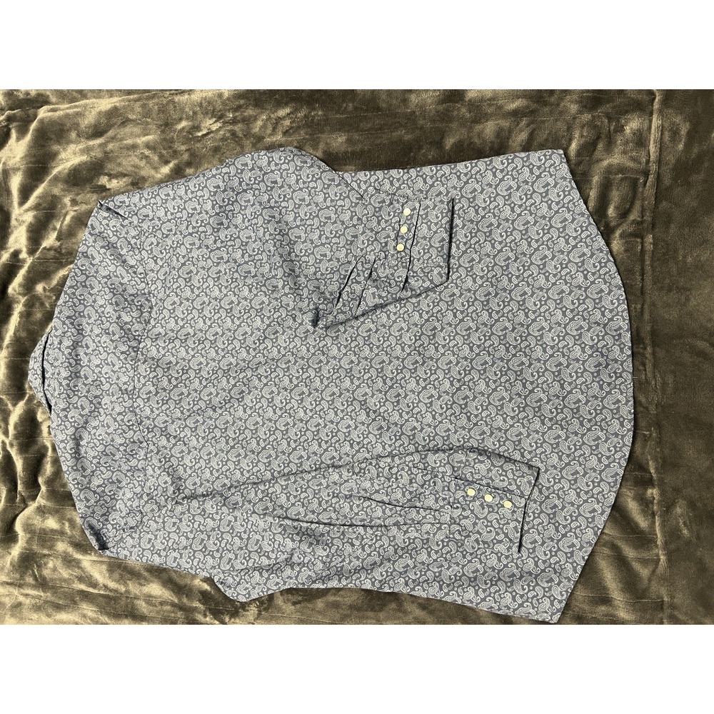 Wrangler Men's Large Blue Paisley Western Shirt Pearl Snap Long Sleeve Cowboy - Picture 8 of 9